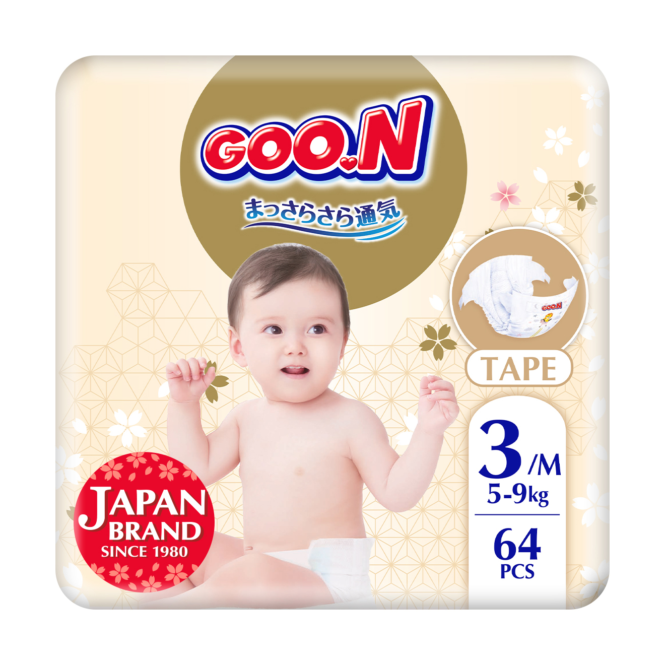 Підгузки Goo.N Premium Soft унісекс, розмір 3 (M) (для дітей 5-9 кг), 64 шт